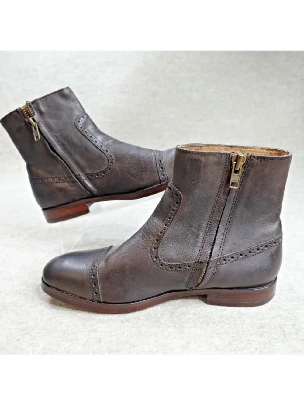 Polo Ralph Lauren Mens Boots 11 Brown Demonte Ankle Side Zip Cap Toe Chelsea